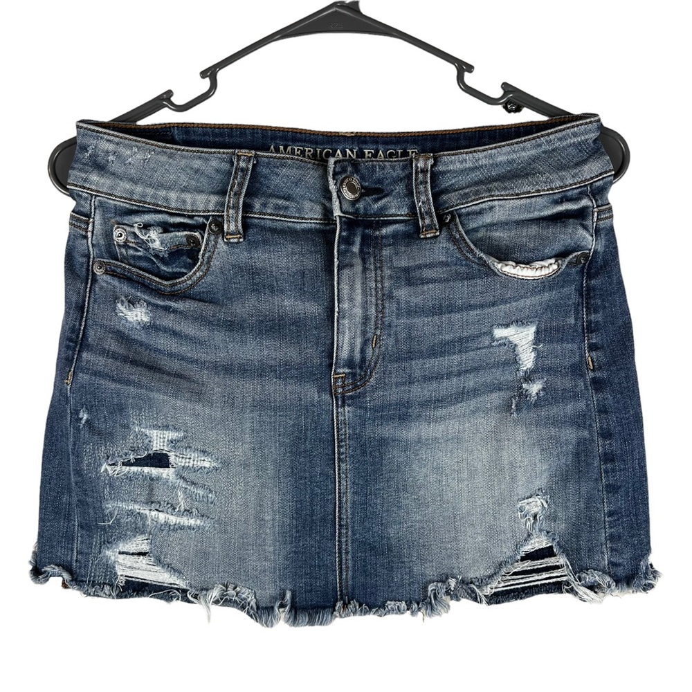 American Eagle Super Stretch Distressed Blue Jean Skirt Size 4